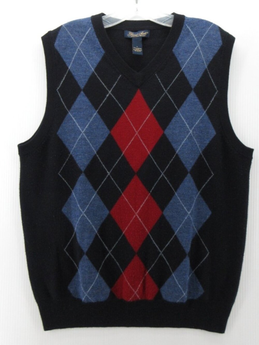 Garret Scott Sweater Large Vest Extra Fine Merino Wool Argyle Diamond
